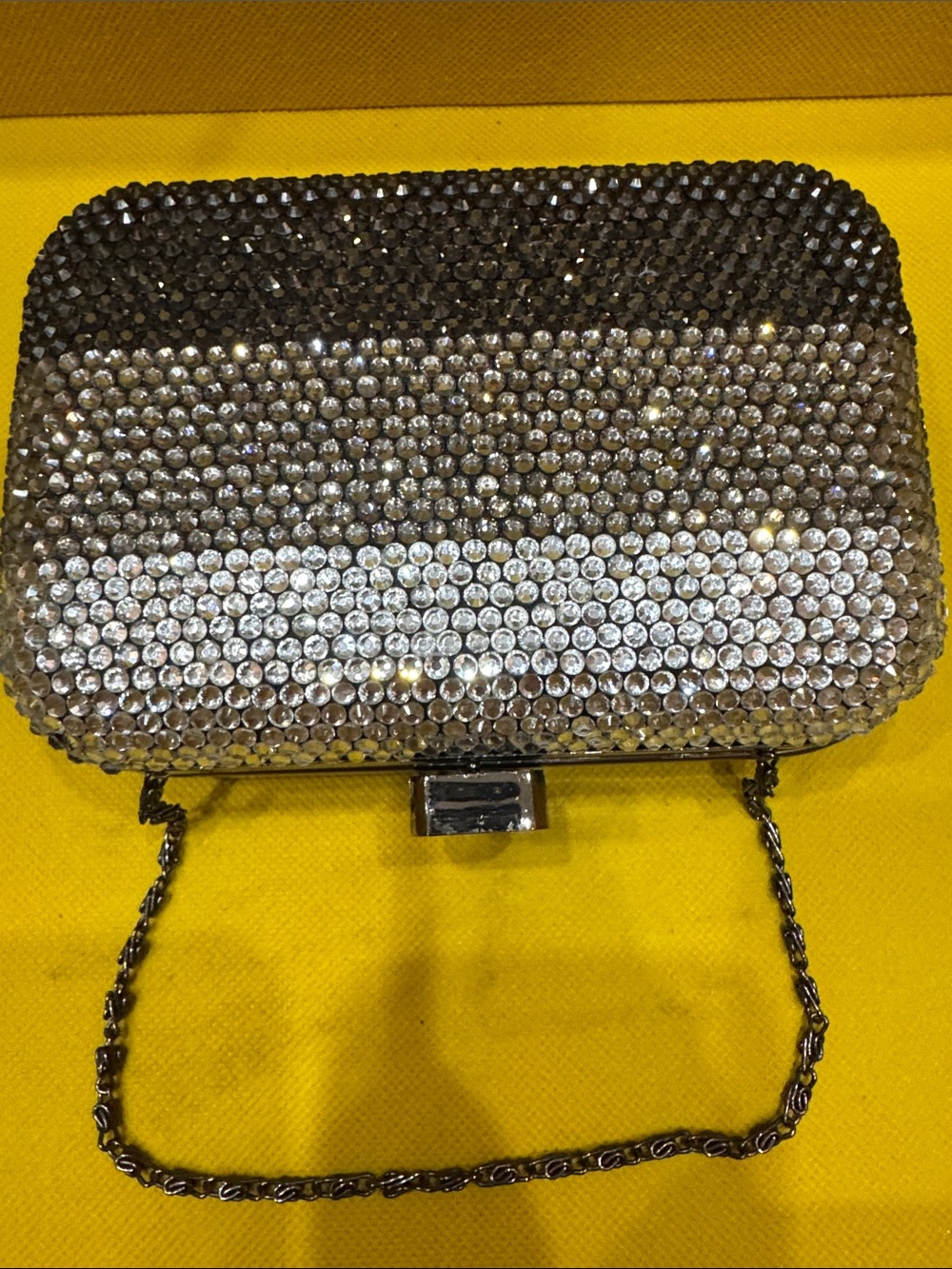 Free with any purchase over $30! bebe Ombré Rhinestone Clutch with Metal Strap